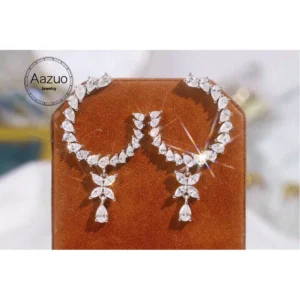 Aazuo 18K Pure Solid White Gold Real Diamond 2.9ct Luxury Pteris Drop Earring Gift For Women Engagement Party Au750