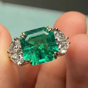 Ruif Customized 18k Gold Nice Inclusion about 4.5ct Lab Grown Emerald Rings for Women Wedding Party Lady Jewelry
