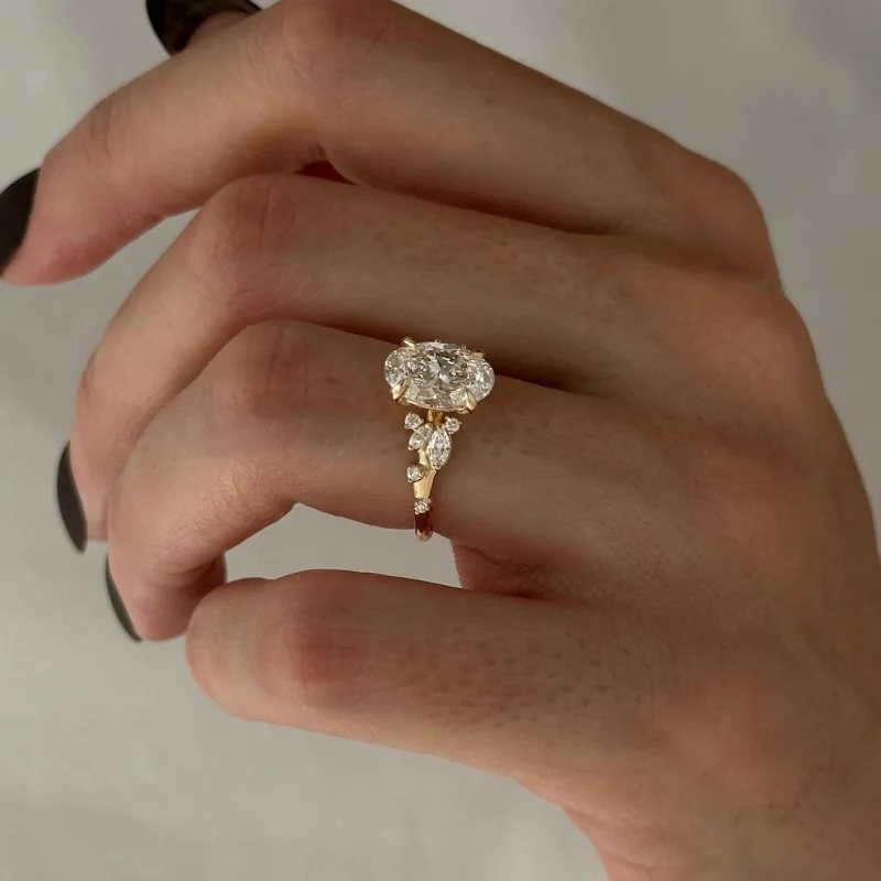 CxsJeremy IGI EF VS-VVS Oval Cut Lab Grown Diamond Engagement Ring 2ct Solid 14K Au585 Yellow Gold For Women Wdding Band Gift - Imagen 6