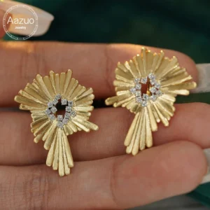 Aazuo Ins Fine Jewelry 18K Yellow Gold Real Diamonds 0.34ct H SI Luxury Irregular Stud Earring Gifted For Women Engagement Party