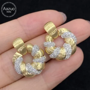 Aazuo Luxury Jewelry 18K Pure Yellow Gold Real Natrual Diamonds Classic Round Stud Earring Gifted For Woman Birthday Party Love