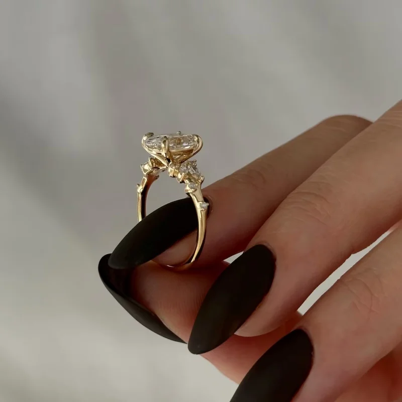 CxsJeremy IGI EF VS-VVS Oval Cut Lab Grown Diamond Engagement Ring 2ct Solid 14K Au585 Yellow Gold For Women Wdding Band Gift - Imagen 2