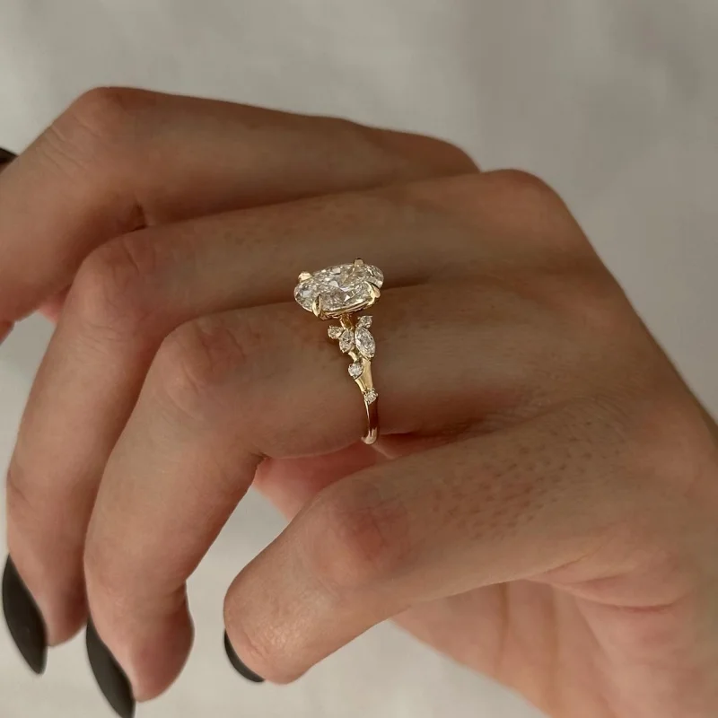 CxsJeremy IGI EF VS-VVS Oval Cut Lab Grown Diamond Engagement Ring 2ct Solid 14K Au585 Yellow Gold For Women Wdding Band Gift - Imagen 4