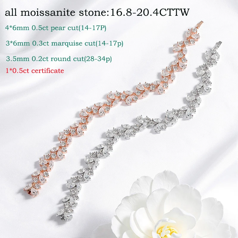 Smyoue 16.8-20.4CTTW Luxury Water Drop Moissanite Bracelet Wedding Female Jewelry Full Diamond Sterling Silver Bangle Plated 18K - Imagen 2
