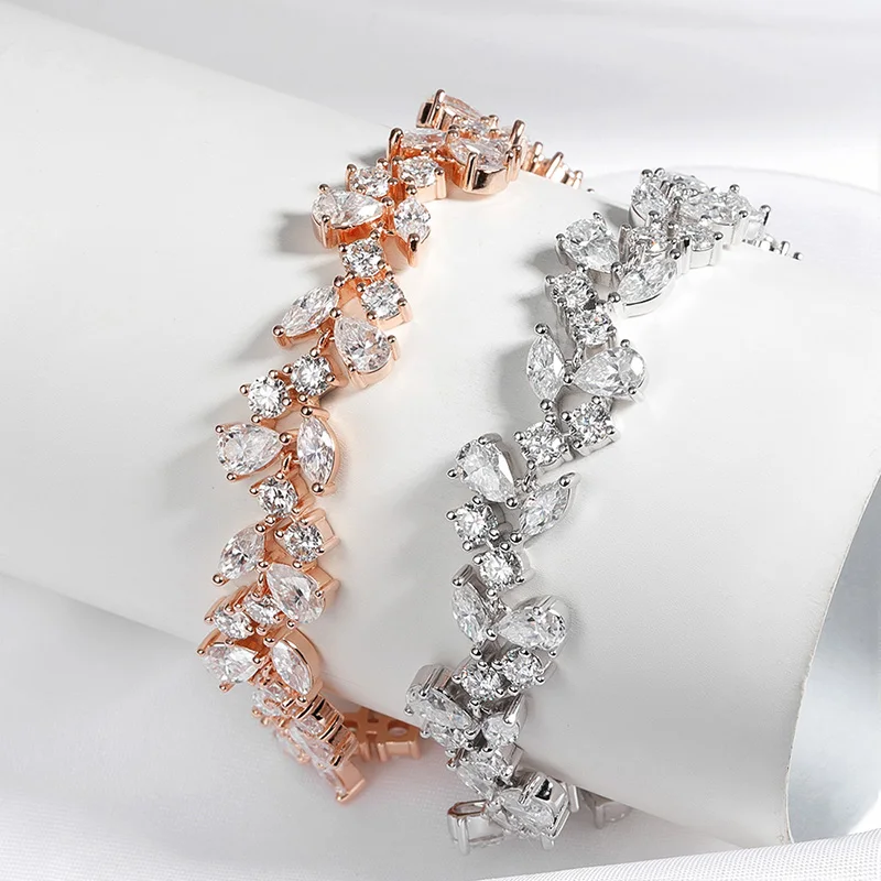 Smyoue 16.8-20.4CTTW Luxury Water Drop Moissanite Bracelet Wedding Female Jewelry Full Diamond Sterling Silver Bangle Plated 18K - Imagen 4