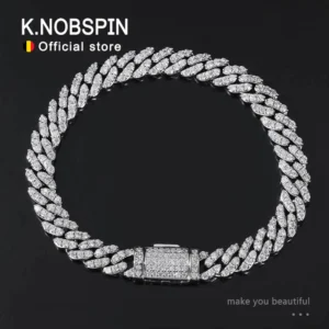 KNOBSPIN D VVS1 Moissanite Cuban Bracelet Original s925 Sterling Silver Plated 18k White Gold with GRA Bracelets for Women Man