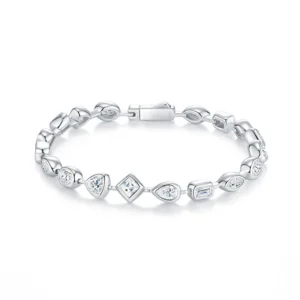 Butterflykiss Mixed Cutting Moissanite Tennis Bracelet S925 Silver 18k Gold Plated Modern Bezel Setting Elegant Women Jewelry