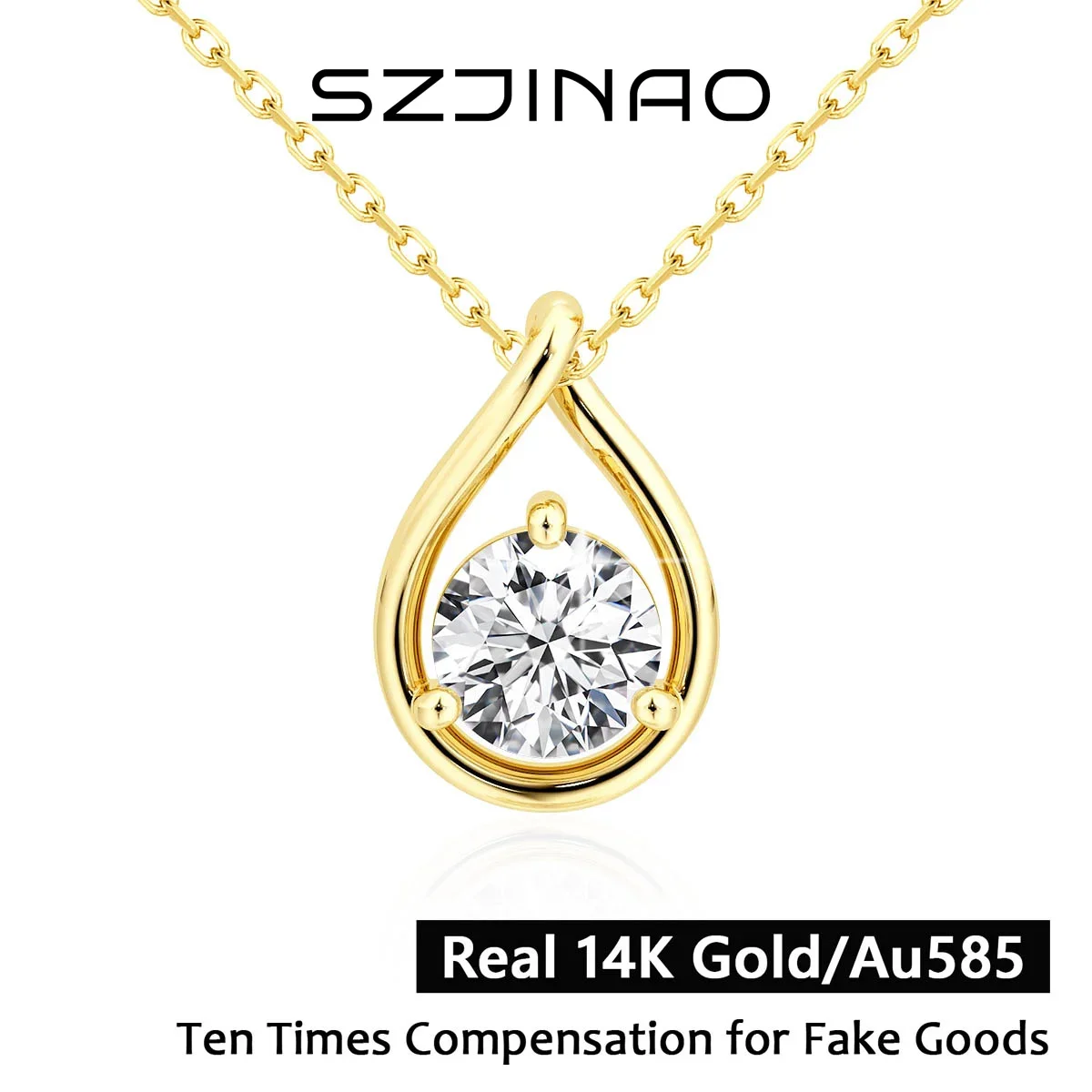14K Gold Pear Silhouette Moissanite Necklace Solitaire Diamond Pendant with Certificate Neckchain for Women Minimalistic Jewelry