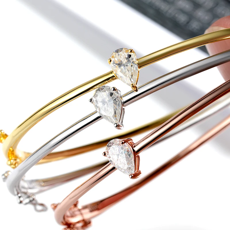 1ct Pear Moissanite Bangles for Women Jewelry Sterling Silver Diamond Certified Waterproof Wedding Bangles Plated 18K White Gold - Imagen 4