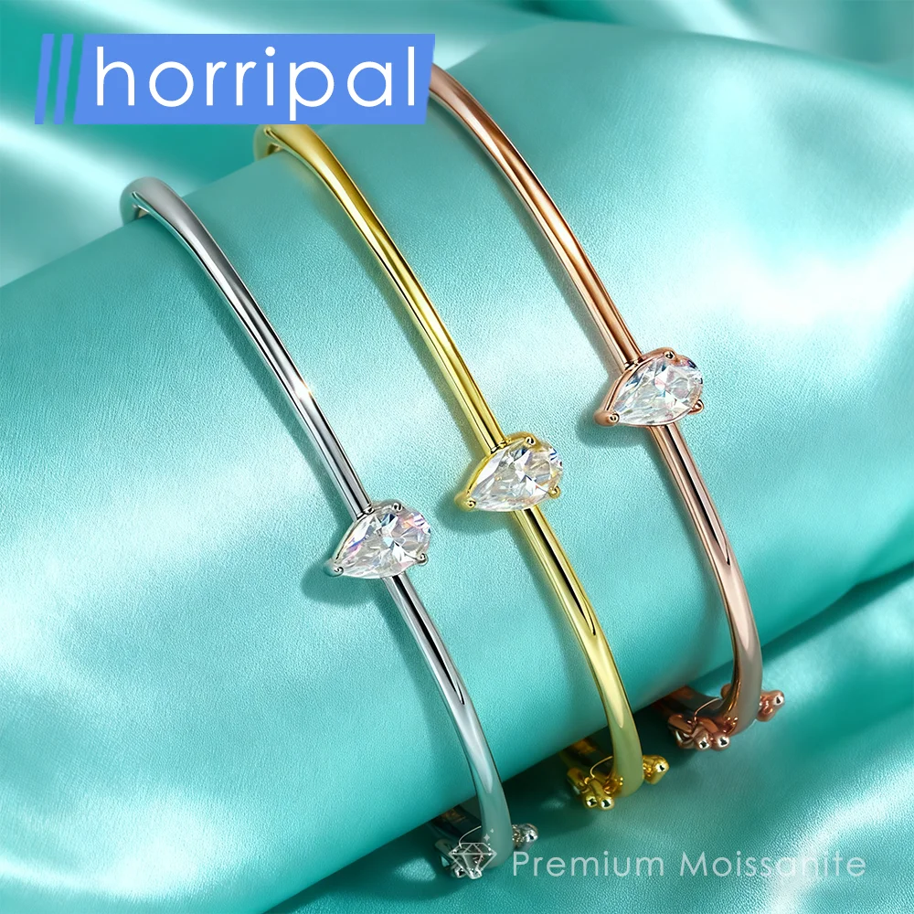 1ct Pear Moissanite Bangles for Women Jewelry Sterling Silver Diamond Certified Waterproof Wedding Bangles Plated 18K White Gold
