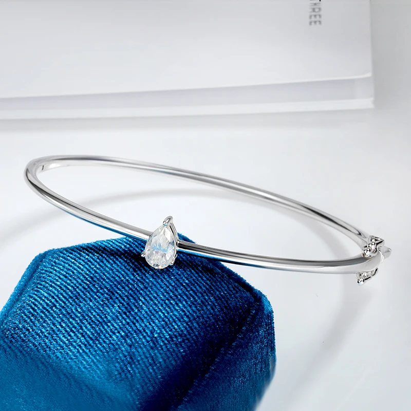 1ct Pear Moissanite Bangles for Women Jewelry Sterling Silver Diamond Certified Waterproof Wedding Bangles Plated 18K White Gold - Imagen 2