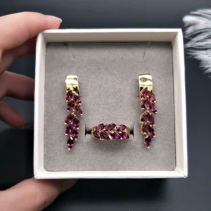 Conjunto de joyería de rodolita con piedras preciosas naturales, anillo y pendientes de plata de ley 925, estilo simple para niñas y mujeres, regalo fino de cumpleaños