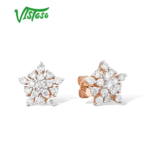 VISTOSO-pendientes de oro rosa de 14 quilates para mujer, aretes de estrella delicada con diamantes brillantes, joyería fina para fiesta, 14K, 585