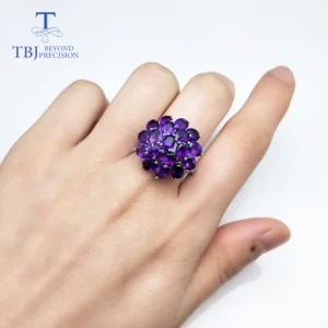 Anillo de Plata de Ley 925 con amatista africana ovalada natural de lujo ligero, pendientes, collar, conjunto de joyería fina para regalo de cumpleaños para mujer