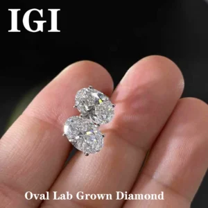 Pendientes de compromiso de diamantes IGI VS1 DEF Corte ovalado 1ct cada uno 2CTW Creado en laboratorio CVD Hpht Oro blanco brillante de 14 quilates/Plata blanca 925