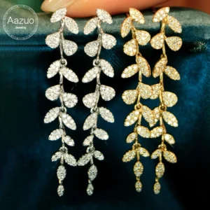 Aazuo, oro blanco sólido de 18 quilates, oro amarillo, diamantes reales de 0,6 quilates, pendientes con forma de hojas, regalo para mujer, cena de compromiso, fiesta, Au750