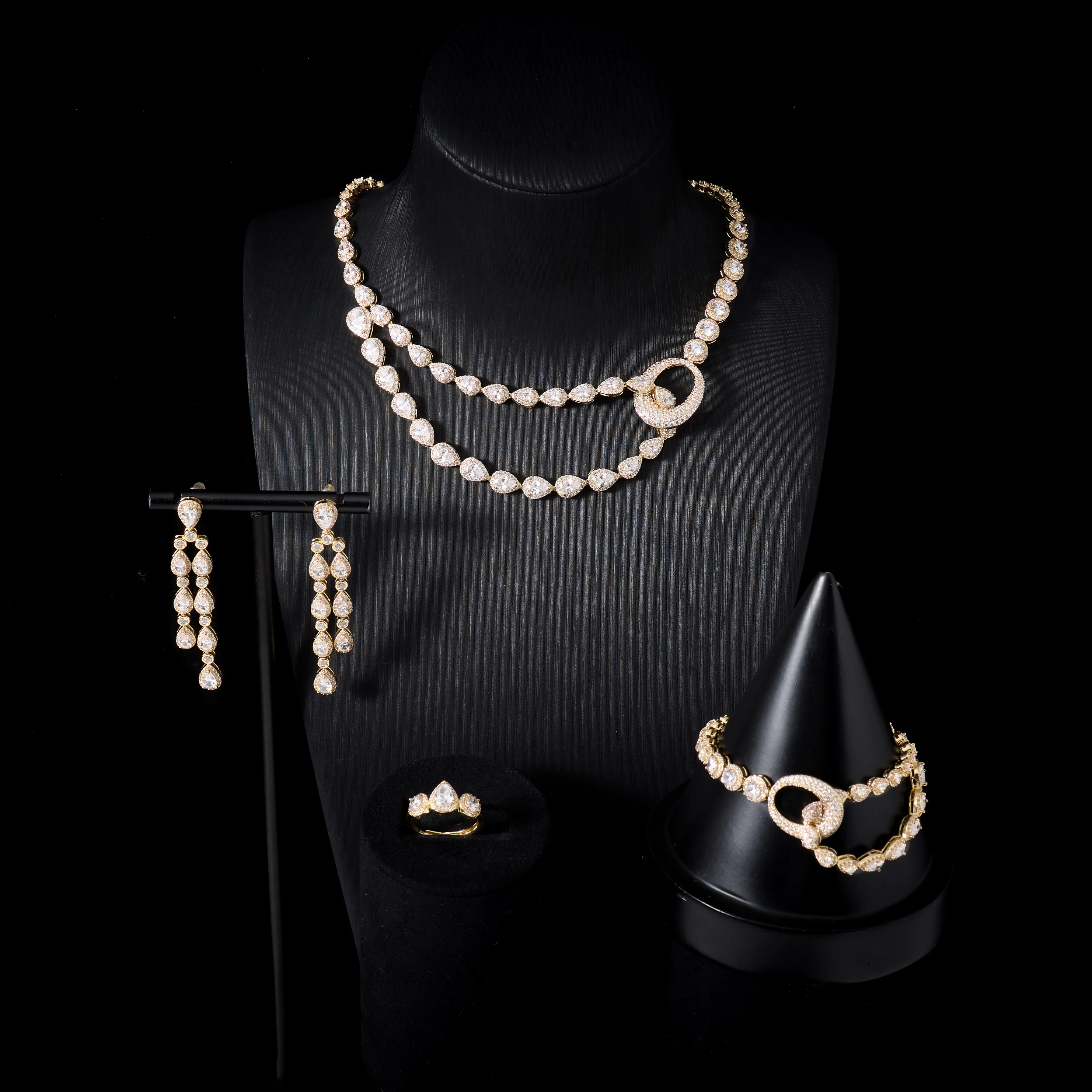 00124 Conjunto de Collar de Circonita Cúbica para Mujer, Joyería de Dubái, Conjuntos de Joyas para Novia, Joyería para Boda y Compromiso, Estilo Musulmán