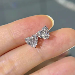 Pendientes de diamante con forma de corazón de 1 y 2 quilates con certificación IGI, color VS1 Clarity D, pendientes de moda con diamantes cultivados en laboratorio de oro blanco de 9 quilates