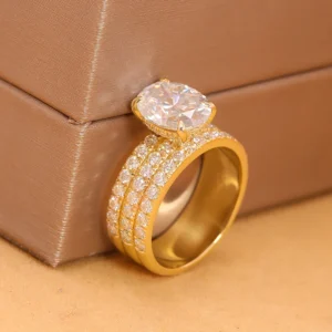 Anillo de Compromiso de Oro Amarillo de 14k con Diamante CVD de Corte Ovalado de 3.0CT 8X11MM, Joyería CVD para Mujer