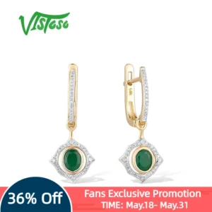 VISTOSO pendientes de oro para mujer puro 14K 585 oro amarillo brillante diamante Esmeralda Natural fiesta aniversario regalo joyería fina