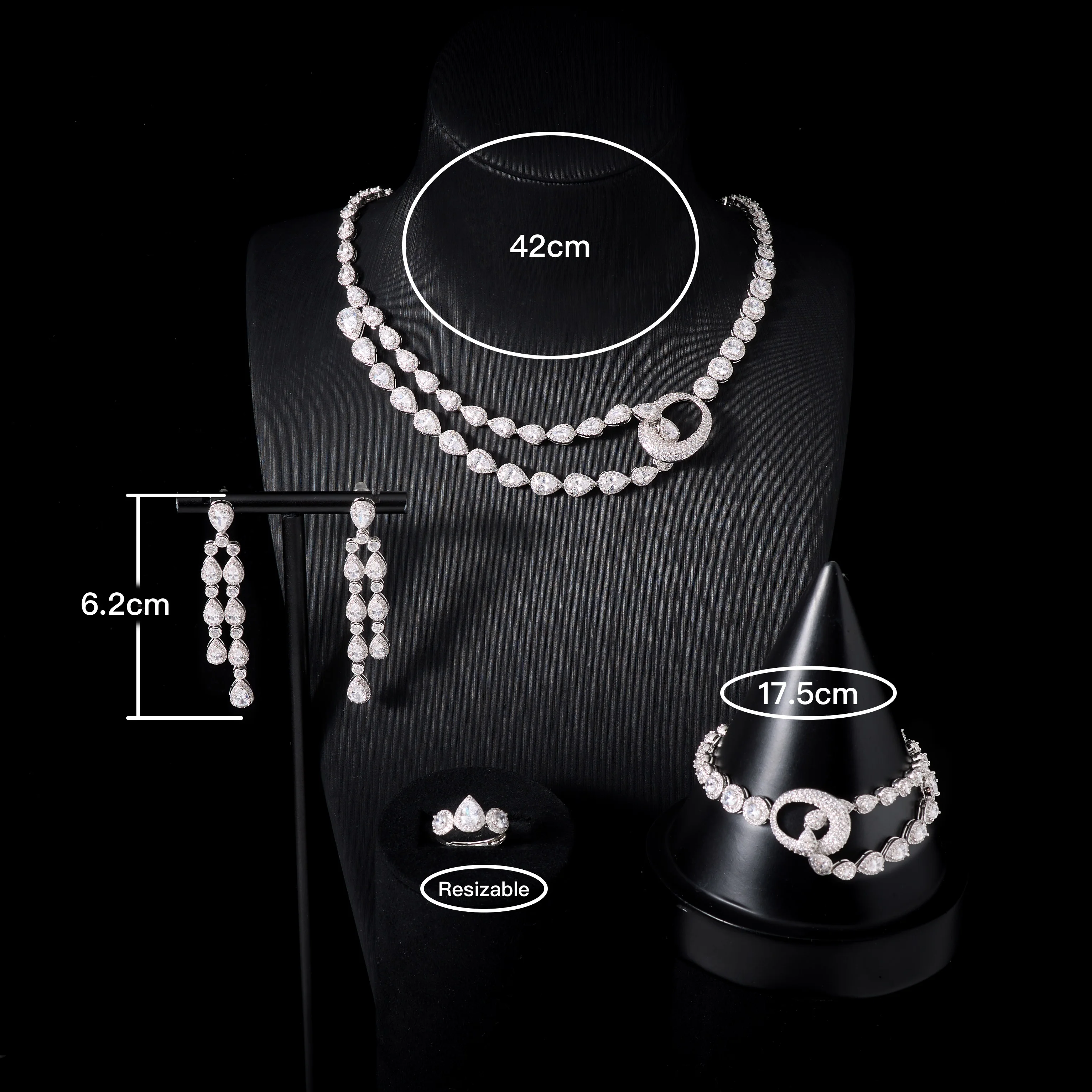 00124 Conjunto de Collar de Circonita Cúbica para Mujer, Joyería de Dubái, Conjuntos de Joyas para Novia, Joyería para Boda y Compromiso, Estilo Musulmán - Imagen 8