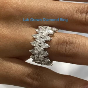 Anillo de diamante creado en laboratorio CVD HPHT de corte marquesa Total 3,03 Ctw DEF VS-VVS conjunto de racimo de oro blanco de 10k anillo de boda para mujer