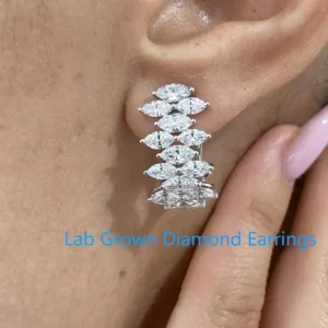 AEAW Pendientes de marquesa de 2 quilates con diamantes cultivados en laboratorio para mujer, joyería con forma de rama de oro macizo de 14 quilates para fiesta de compromiso de boda