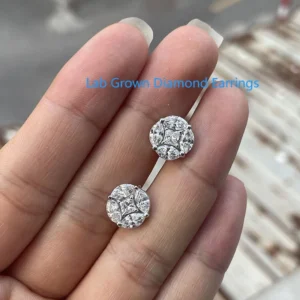 Pendientes de diamantes cultivados en laboratorio de 2 quilates en pendientes de platino 950 para dama DEF VS-VVS Marquesa y cierre trasero de diamante de princesa