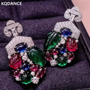 KQDANCE sólida plata 925 con piedras preciosas grabadas en rojo, verde y azul, pendientes colgantes de estilo fruta colorida para mujer, joyería fina