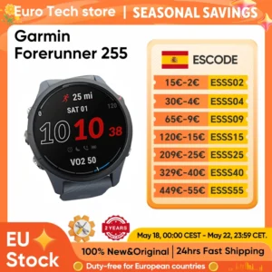 Reloj Inteligente Deportivo Garmin Forerunner 255 de 46 mm con Pantalla a Color de 1.3 Pulgadas, 14 Días de Batería, Monitor de Calorías, RAM, NFC, Bluetooth, Wifi, Resistente al Agua 5ATM