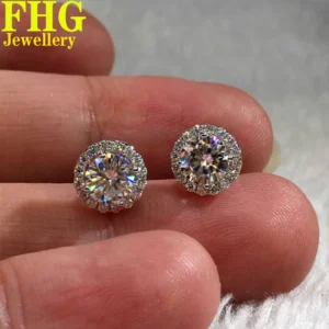 Pendientes de tuerca de oro blanco sólido Au750 de 18 quilates para mujer, pendientes de boda de aniversario de compromiso de princesa con diamantes de moissanita