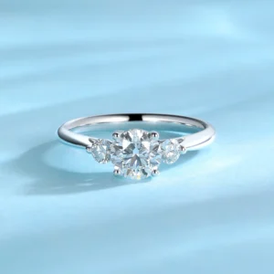 Anillo de Compromiso con Diamante Cultivado en Laboratorio, 1.56cttw, Color D, Claridad VVS, 3 Piedras, Oro de 9k, Anillos de Promesa, Aniversario, Boda