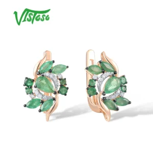 VISTOSO-pendientes de oro rosa 585 de 14 quilates para mujer, aretes con diamantes auténticos brillantes, Esmeralda, fiesta, joyería fina elegante