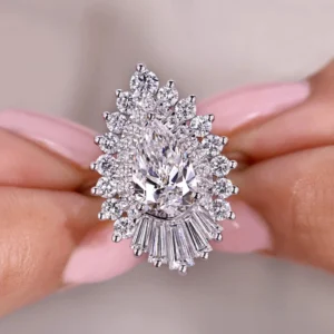 Anillo de Diamante Cultivado en Laboratorio con Corte Pera de 1.50CT, Color EF, Claridad VS-VVS, Estilo Vintage, en Platino 950, Anillos de Boda
